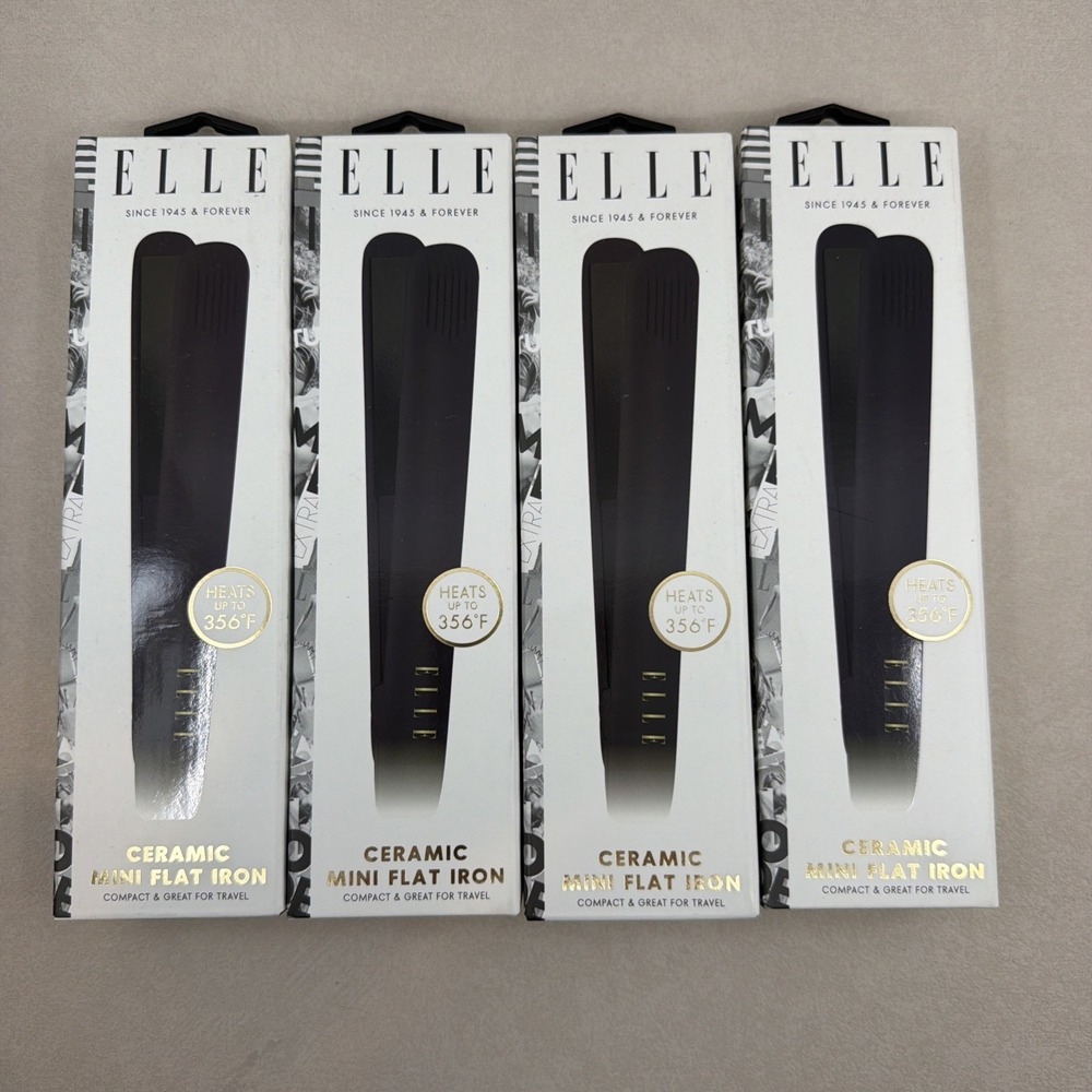 4 PACK Elle Ceramic Mini Flat Iron - Compact & Great for Travel BLACK 1/2 Plates